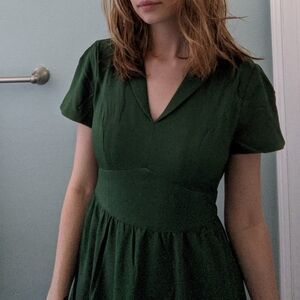 Modcloth dark green lively identity collared dress - small